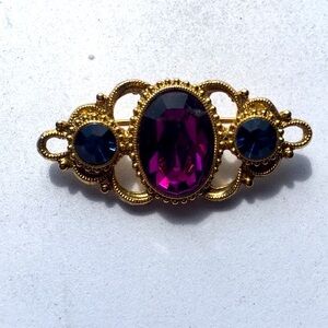 🟡 Purple And Blue Gold Brooch/Pin Vintage